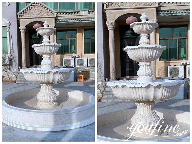 Three Tiered Marble Fountain Outdoor Villa Garden Decor