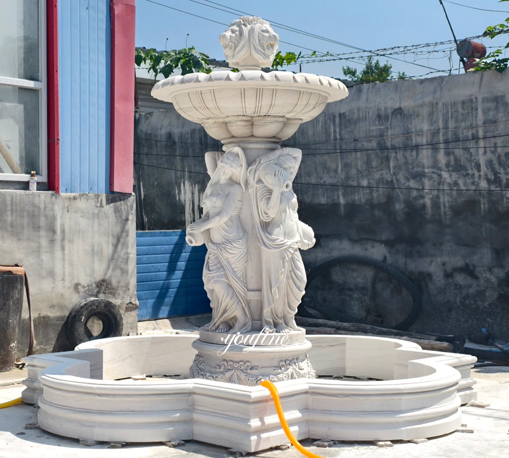 Beautiful marble Greek Female Statue Lion Head Fountain