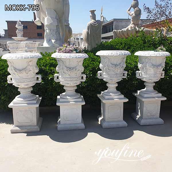 Classic White Marble Flower Pots Outdoor Garden Park Decor for Sale MOKK-796