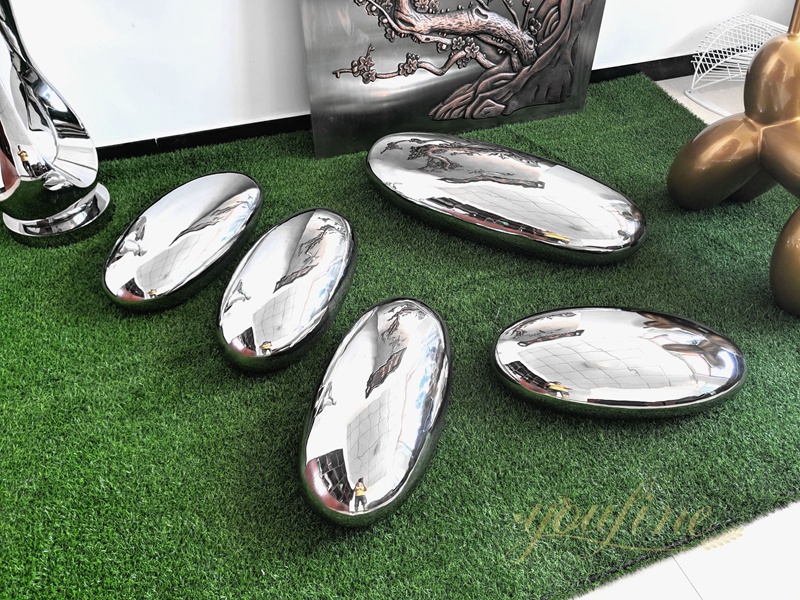 Garden Decor Mirror Polished Stainless Steel Cobblestone Sculpture