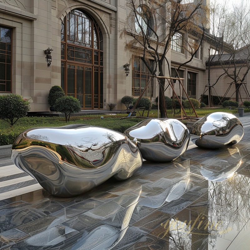 Garden Decor Mirror Polished Stainless Steel Cobblestone Sculpture for Sale