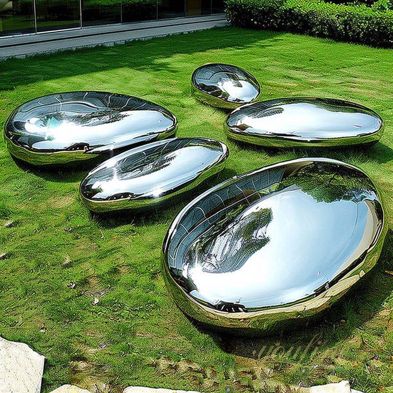 Garden Decor Mirror Polished Stainless Steel Cobblestone Sculpture for Sale