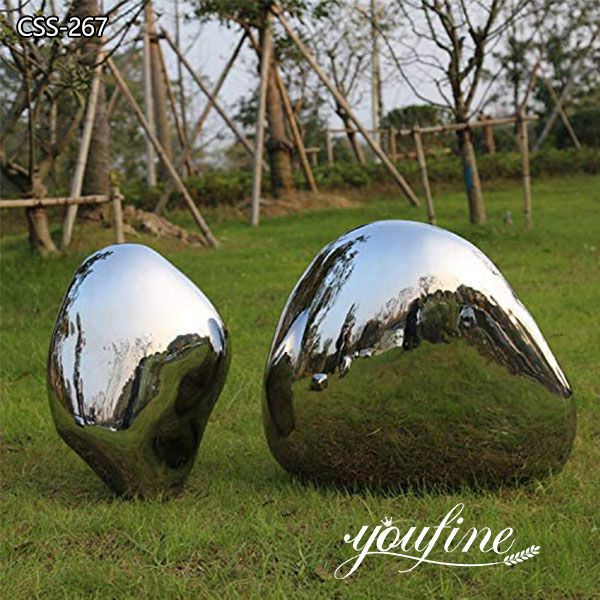 Garden Decor Mirror Polished Stainless Steel Cobblestone Sculpture