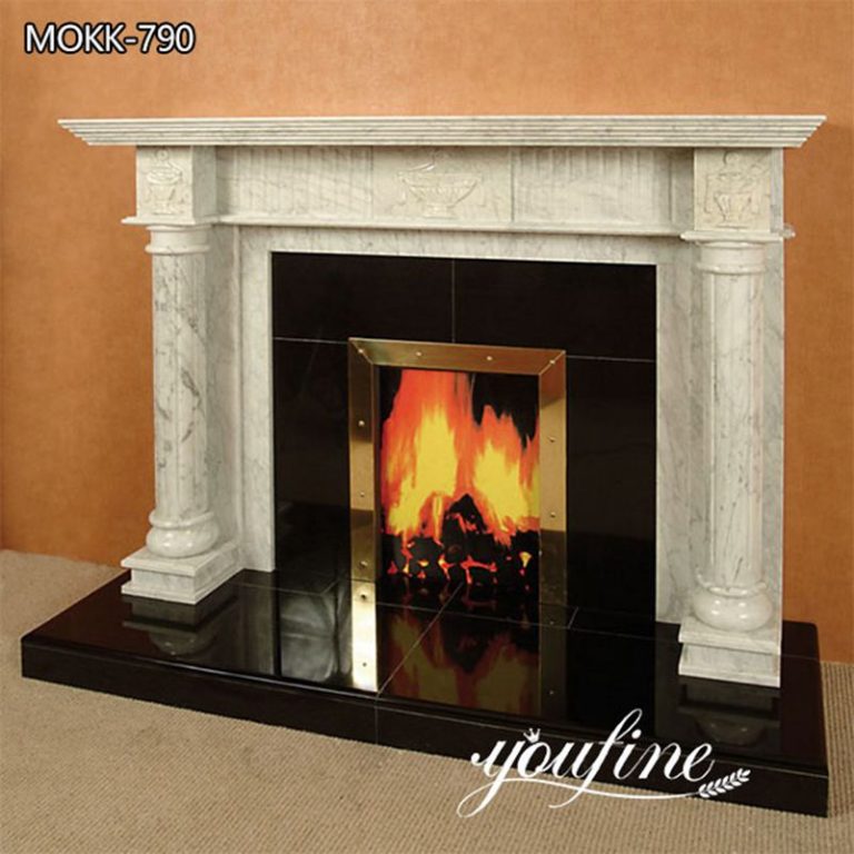 Hand Carved Modern White Marble Fireplace Facing for Sale MOKK790