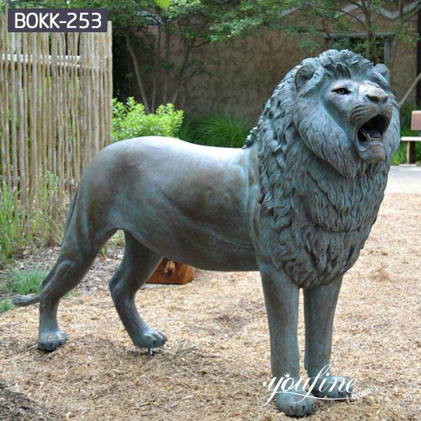 Patina Bronze Standing Lion Statue BOKK-253