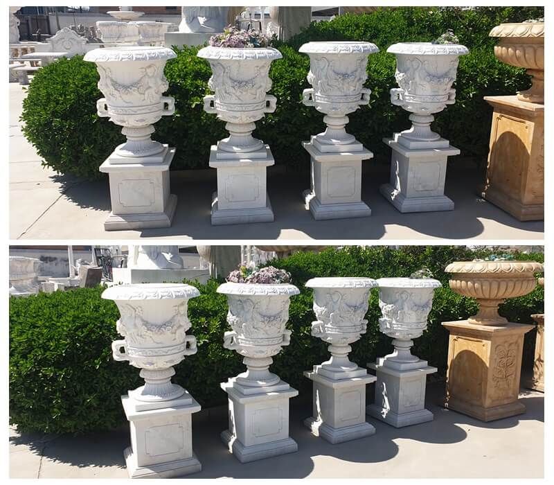 White Marble Flower Pots Outdoor Garden Park Decor for Sale