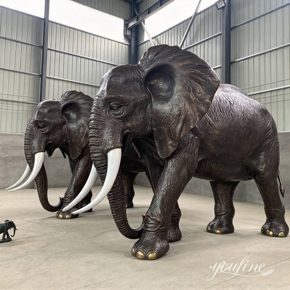 finished large bronze elephant statue with trunk down