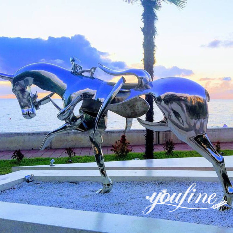 polished stainless steel abstract horse sculpture