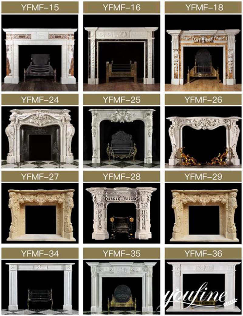 natural hand carved marble tile fireplace surround