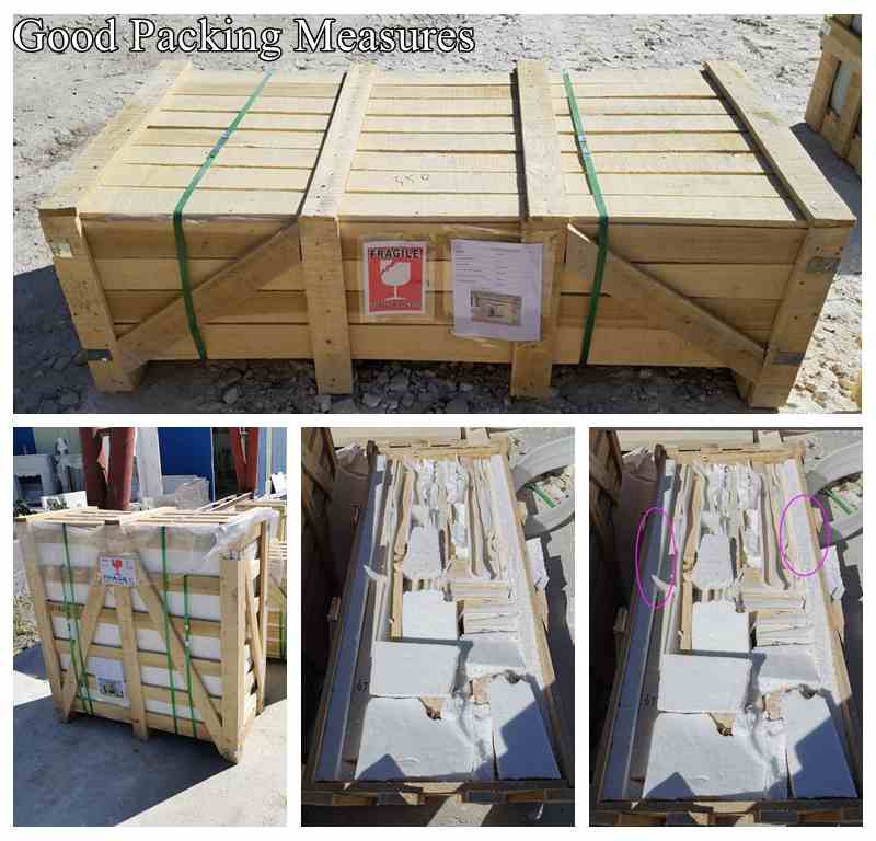 white marble fireplace surround packing