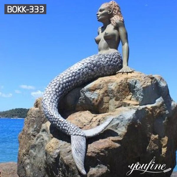 Beach Bronze Mermaid Statue Sitting on Rock for Sale BOKK-333