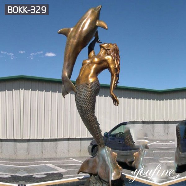 Beach Decoration Bronze Mermaid Statue with Dolphin for Sale BOKK-329