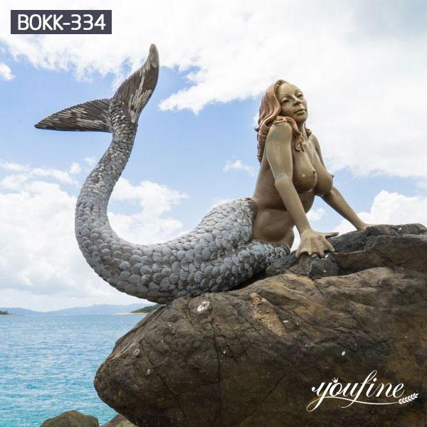 Bronze Mermaid Statue Sitting on Rock Life Size for Sale BOKK-334