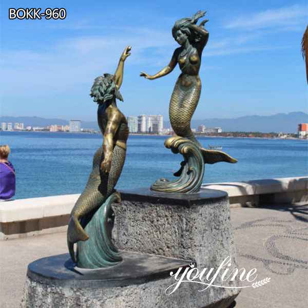 Bronze Triton and Nereida Mermaid Statue Sea Side Sculpture Decor
