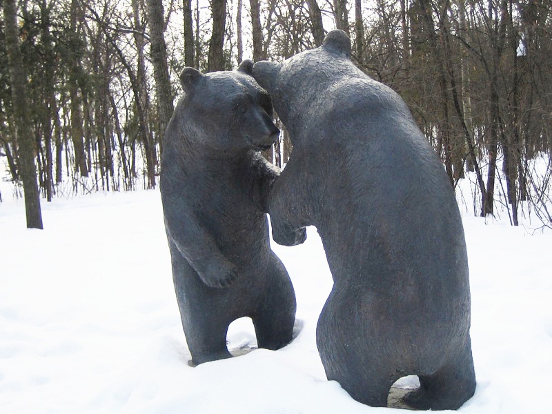 cute Bronze palying Bear Statue