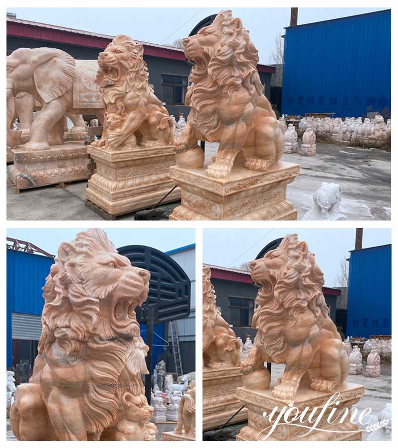 Large Natural Marble Guardian Lion Statue Outdoor Entrance Decor