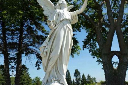 Outdoor Life Size Marble Angel and Trumpet Statue for Garden for Sale MOKK-801