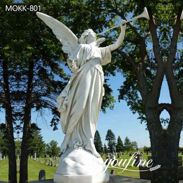 Outdoor Life Size Marble Angel and Trumpet Statue for Garden for Sale