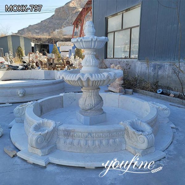 Two Tiered White Marble Outdoor Fountain Backyard Garden Decor for Sale MOKK-797