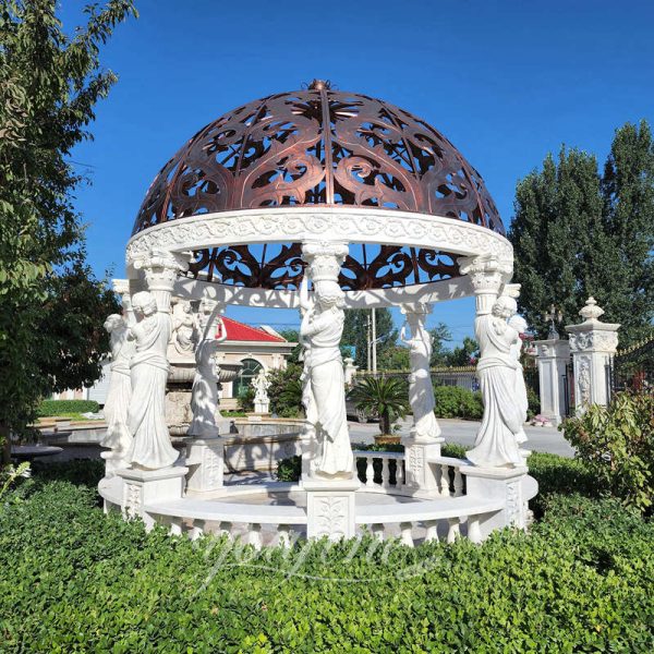 Outdoor White Marble Pergola with Maidens Gazebo for Yard MOKK-83