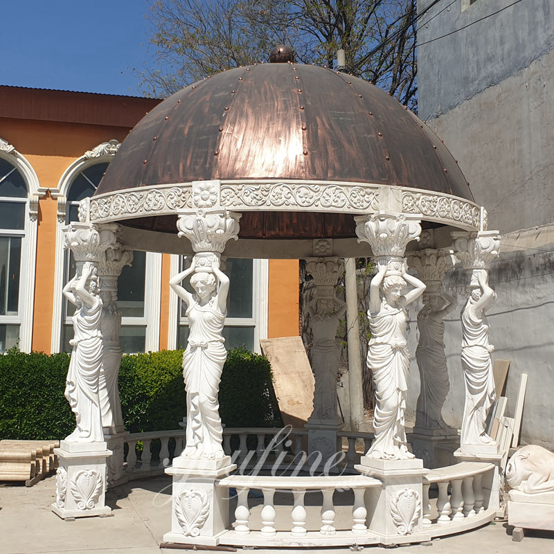White Marble Pergola with Maidens Gazebo