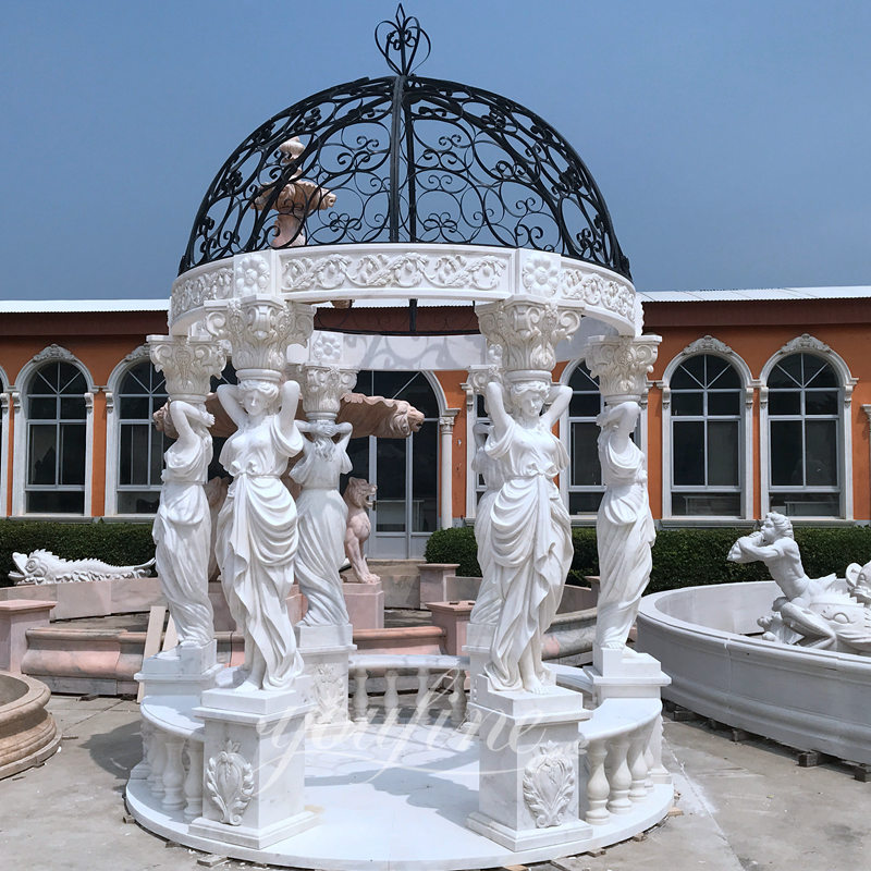 White Marble Pergola with Maidens Gazebo