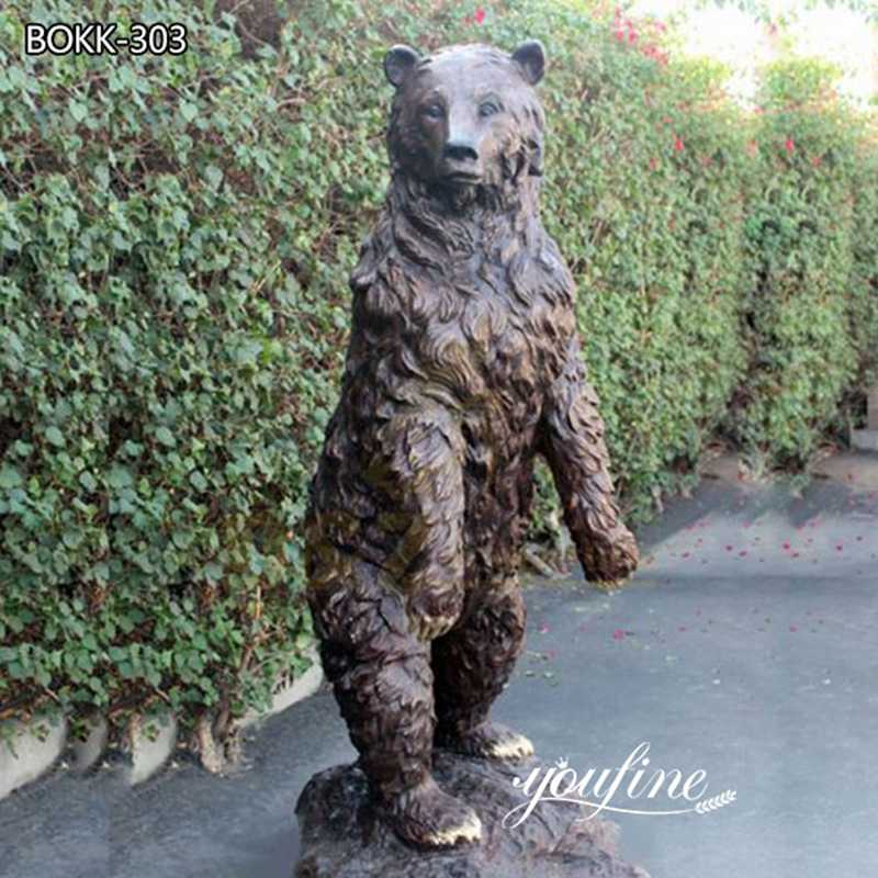 Large Standing Bronze Grizzly Bear Statue BOKK-303