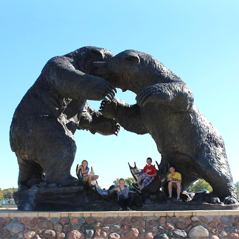 Large Bronze Statue Fighting Bear BOKK-293