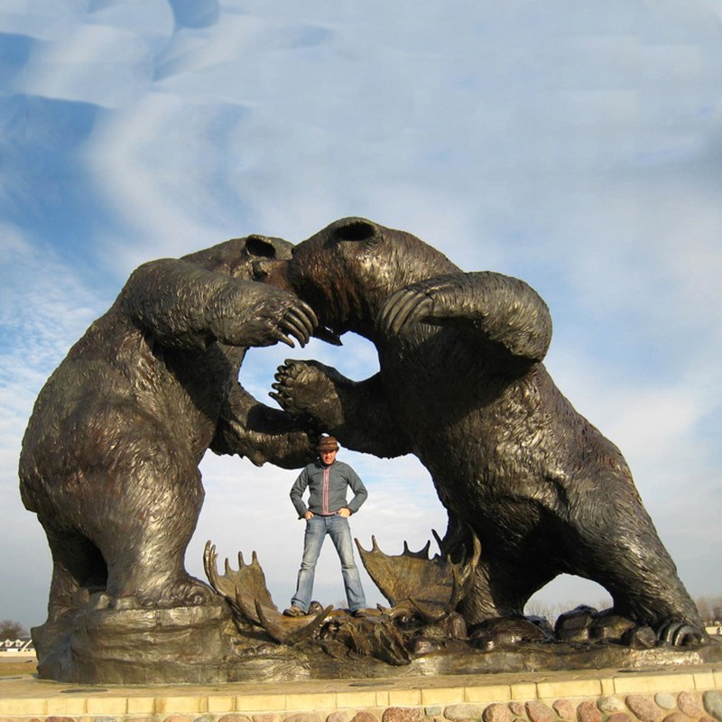 huge Bronze Statue Fighting Bear