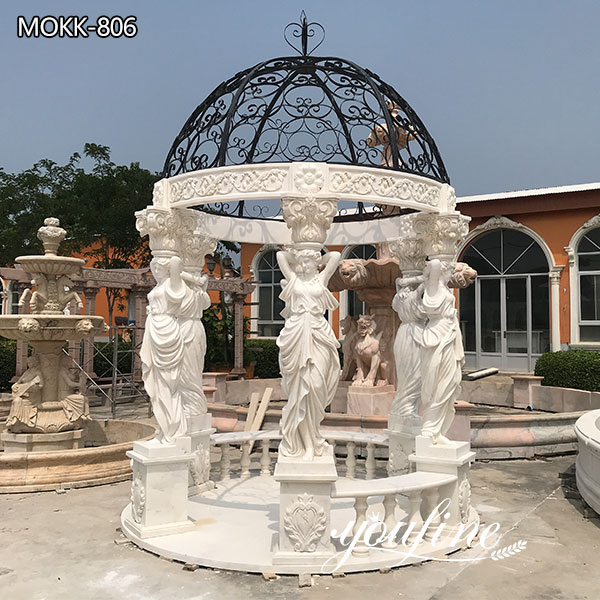 Garden Female Pillars Marble Gazebo for Sale