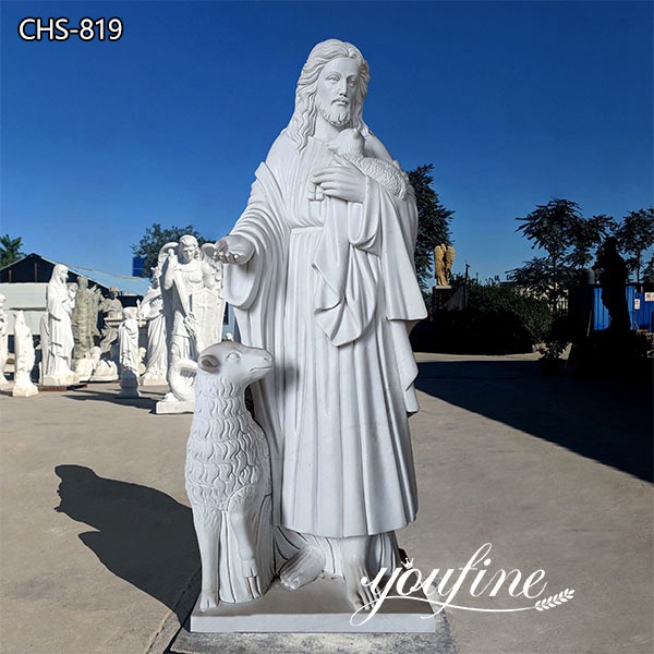 Hand Carved Life Size Jesus and Lamb Marble Statue for Sale CHS-819