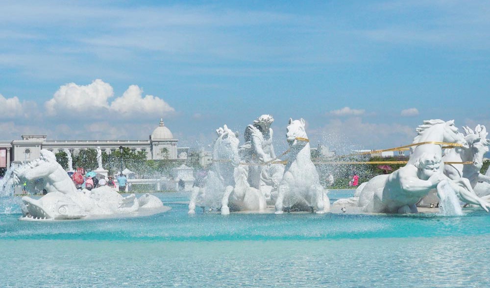square Large Marble Apollo Fountain with Rearing Horse Statue