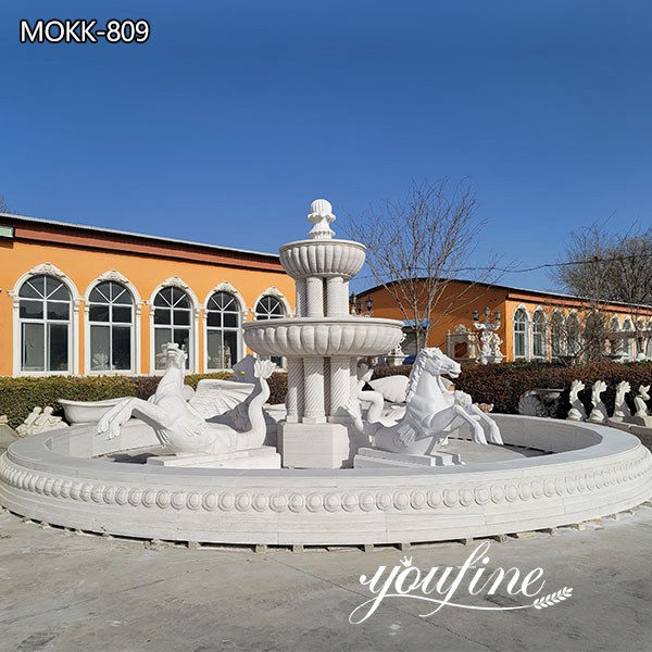 White Marble Large Outdoor Horse Water Fountain for Sale MOKK-809