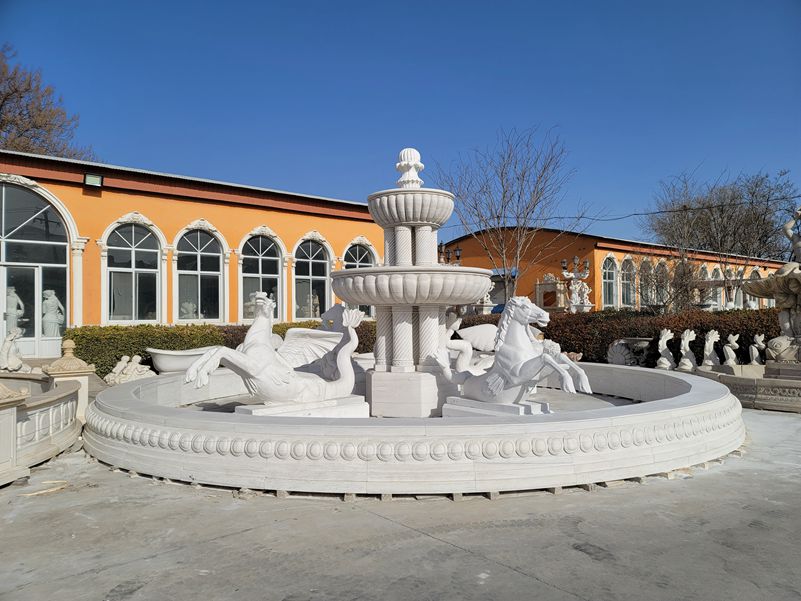 White Marble Large Outdoor Horse Fountain for Sale