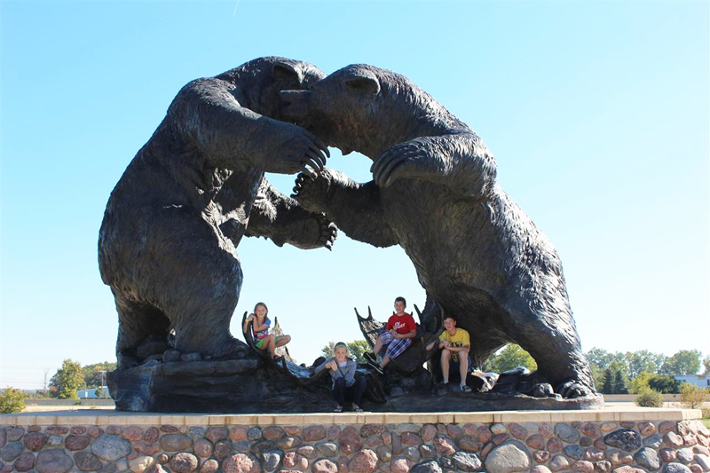 two Bronze Statue Fighting Bear