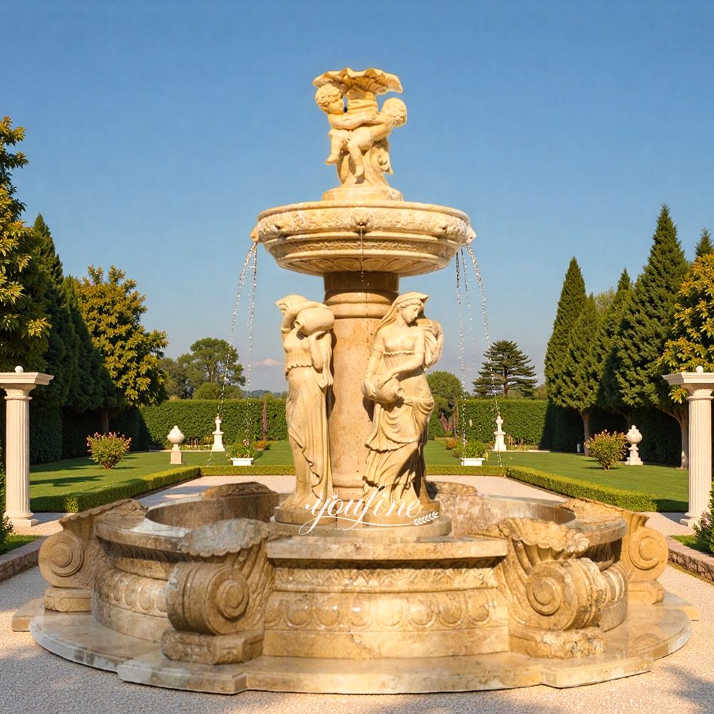 elegant and charming Conch Pool and Female Statue Travertine Tountain