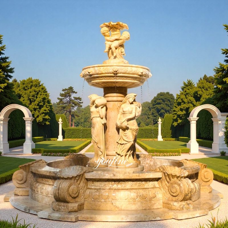 elegant and charming Female Statue Travertine Tountain