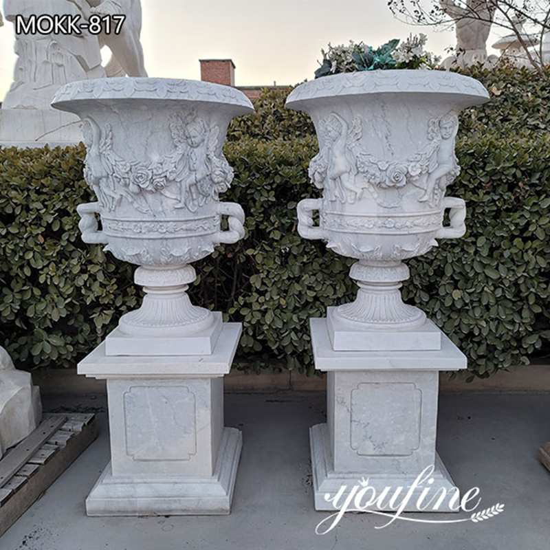 Hand Carved Large Garden White Marble Planters for Sale