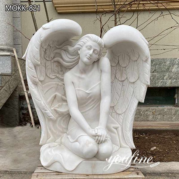 Hand Carved Marble Kneeling Angel Statue Garden Decor for Sale MOKK-821