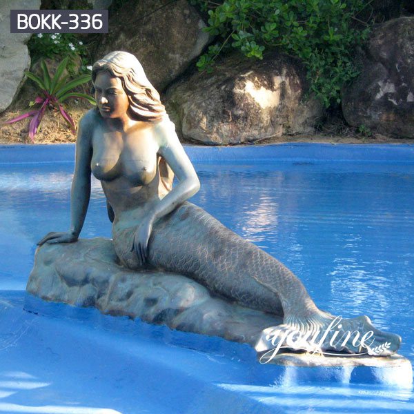 Life Size Bronze Nude Mermaid Statue Lying on Rock for Sale BOKK-336