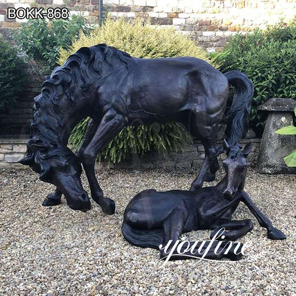 Life Size Garden Bronze Mare with Foal Statue for Sale