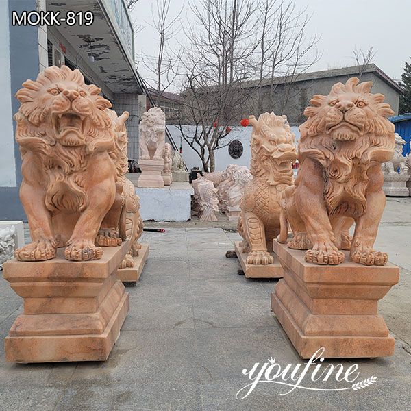 Life Size Red Marble Lion Statues for Driveway for Sale MOKK-819