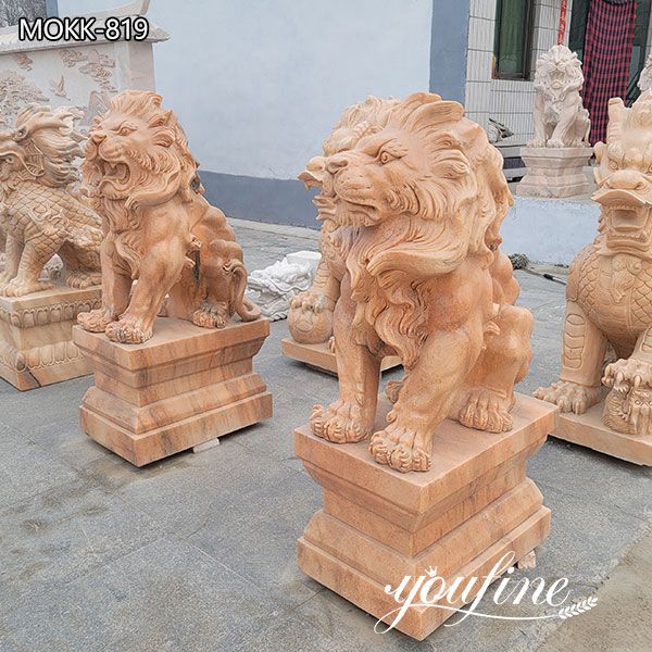 Red Marble Lion Statues for Driveway for Sale