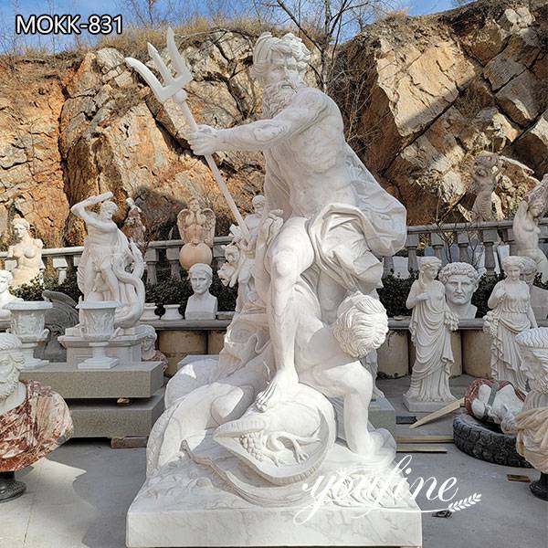 White Marble Poseidon Statue Garden Decor for Sale