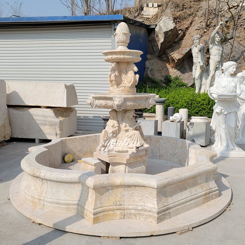marble four female figures and horse statue garden fountain