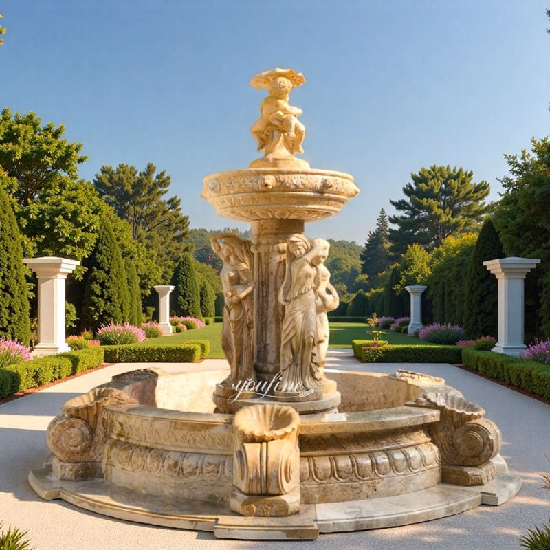 Natural Conch Pool and Female Statue Travertine Tountain MOKK-675