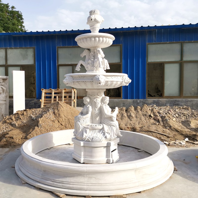 woman statue and horse marble fountain for garden