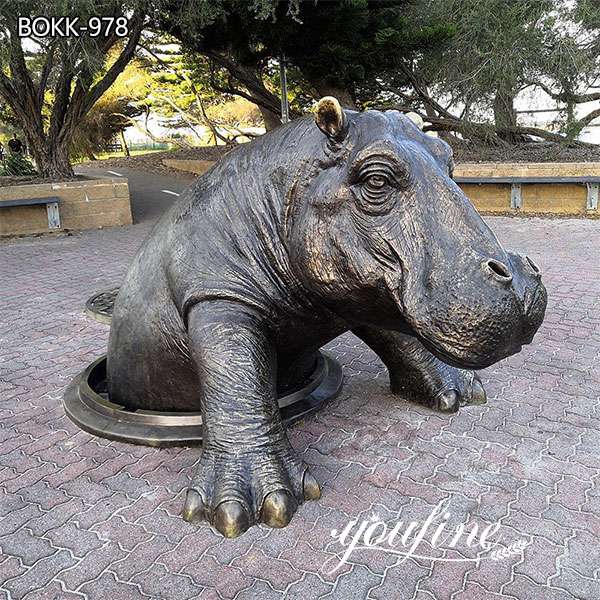 Bronze Come Out Hippo Statue Garden Decor for Sale