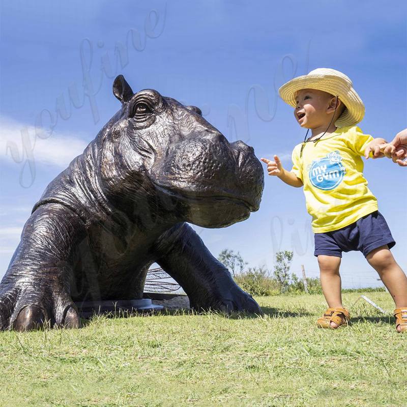 Large Bronze Come Out Hippo Statue Garden Decor BOKK-978