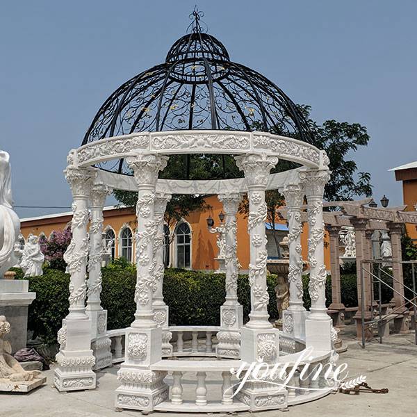 Backyard Large Outdoor White Marble Gazebo with Iron Top for Sale MOKK-848